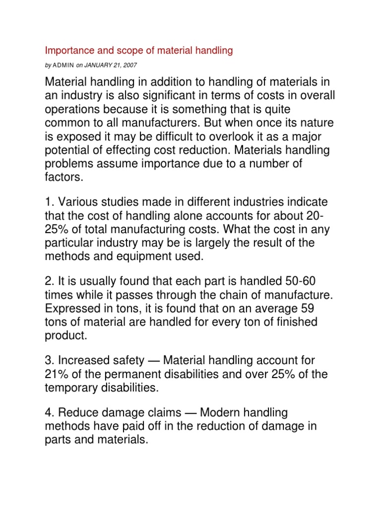 Importance and Scope of Material Handling PDF Cargo Transport