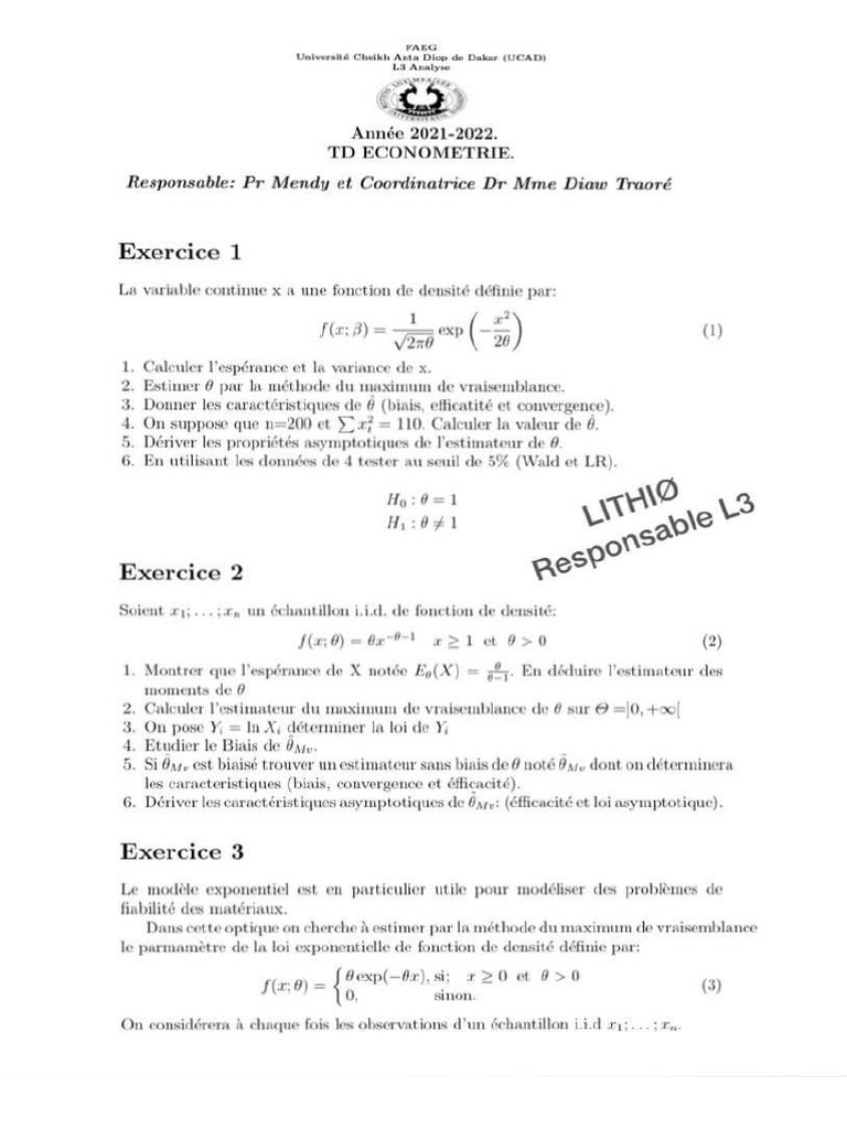 Fiche de TD 1 ÉconométrieFiche de TD 1 Économétrie | PDF