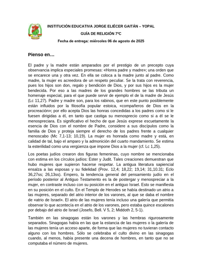 Guía Sobre La Familia-Religión 7C | PDF | Jesús | María, madre de Jesús