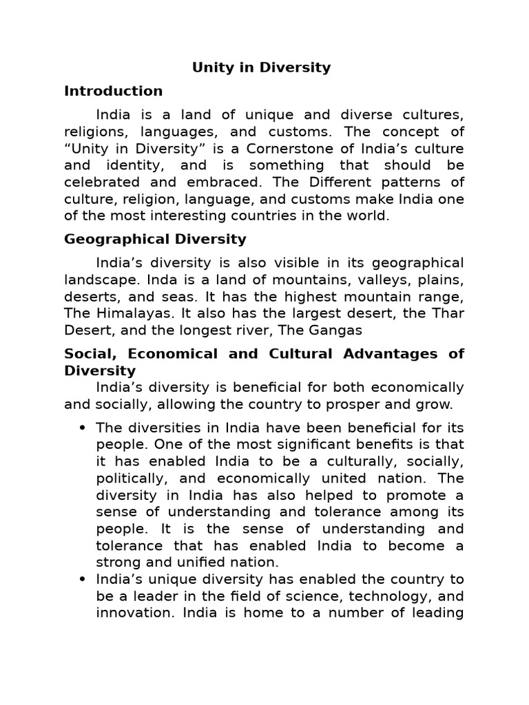 Unity in India's Cultural Diversity | PDF | Multiculturalism | Liberal ...