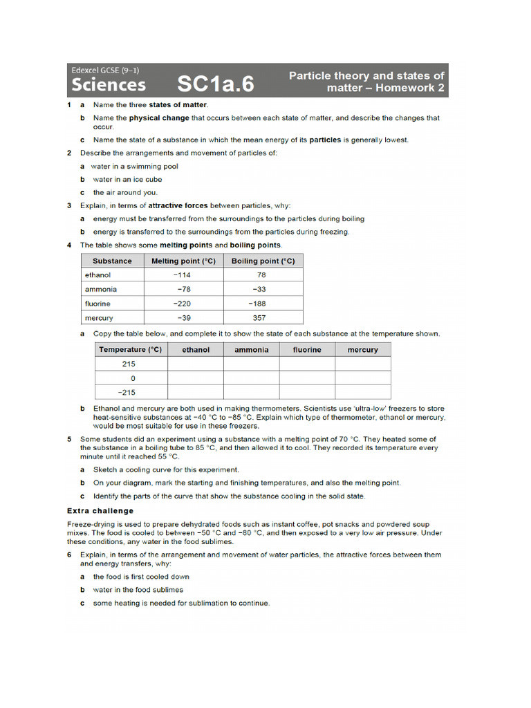 ActiveLearn HW Particles and Changes of State | PDF