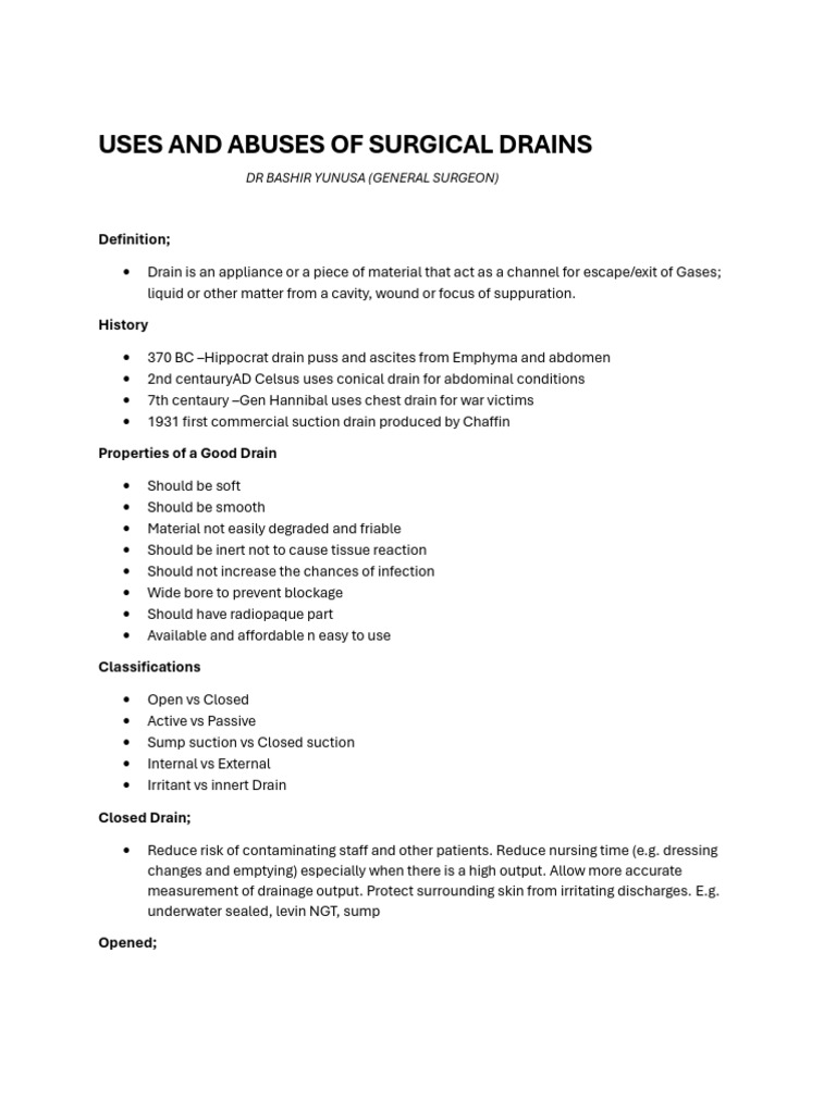 Types and Uses of Surgical Drains | PDF | Clinical Medicine | Surgical ...