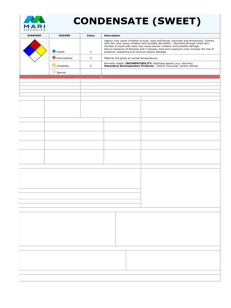 Condensate Sweet MSDS | PDF | Chemical Compounds | Chemical Process ...