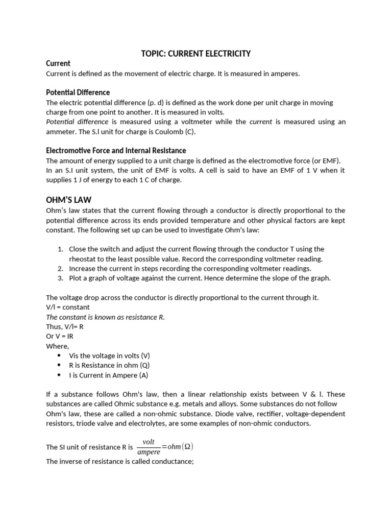 Physics SS1 Third Term Note | PDF | Resistor | Voltage