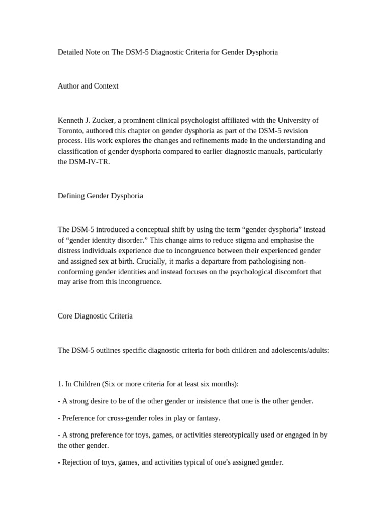 DSM-5 Criteria for Gender Dysphoria | PDF | Dsm 5 | Diagnostic And ...