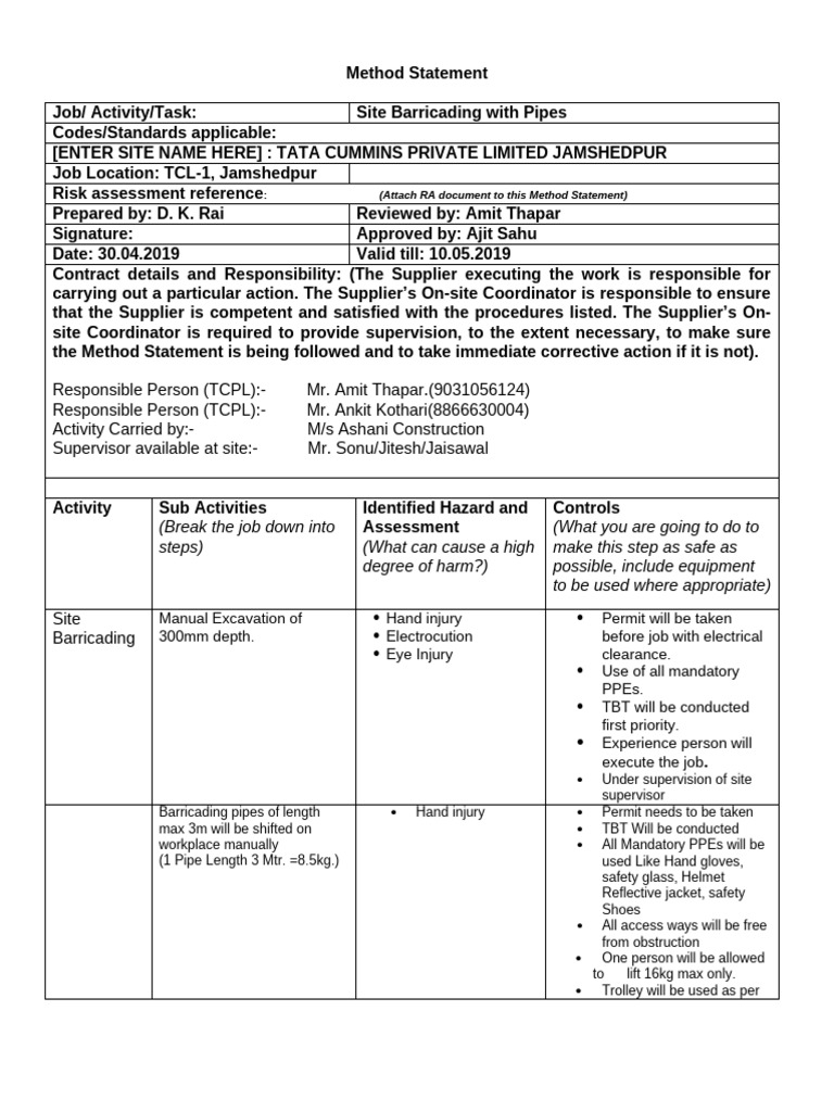 Method Statement For Site Barricading 0001 | PDF | Scaffolding ...
