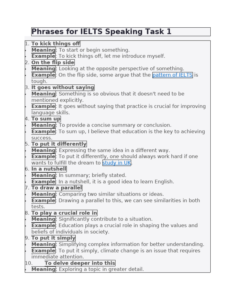 Essential IELTS Speaking Phrases Guide | PDF | Psychological Concepts ...