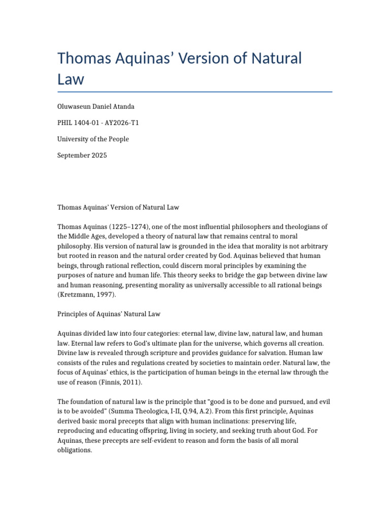 Aquinas' Natural Law Explained | PDF | Natural Law | Thomas Aquinas