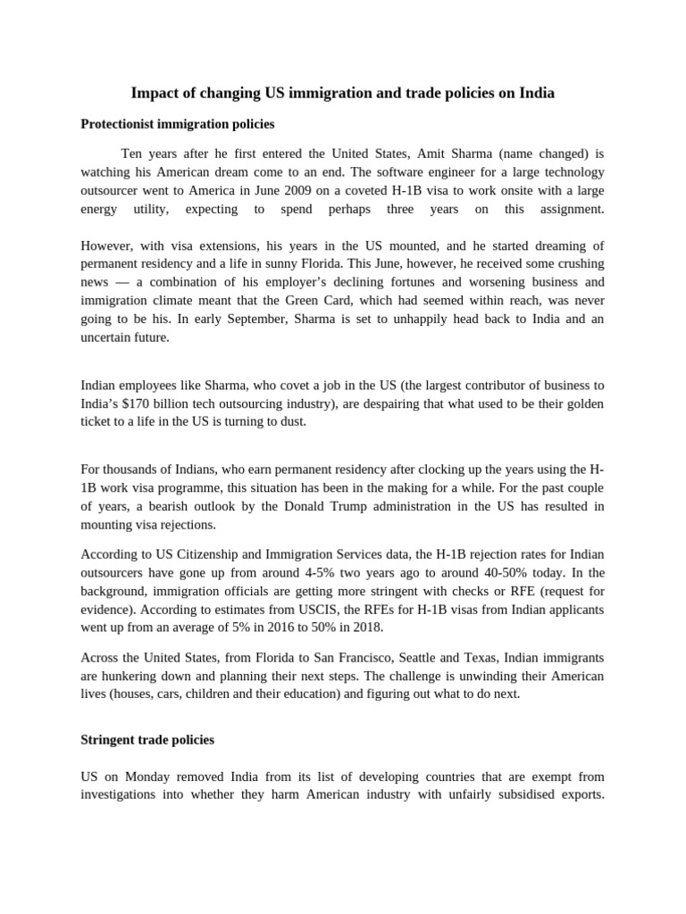 Case 8 - Impact of Changing US Immigration and Trade Policies On India ...
