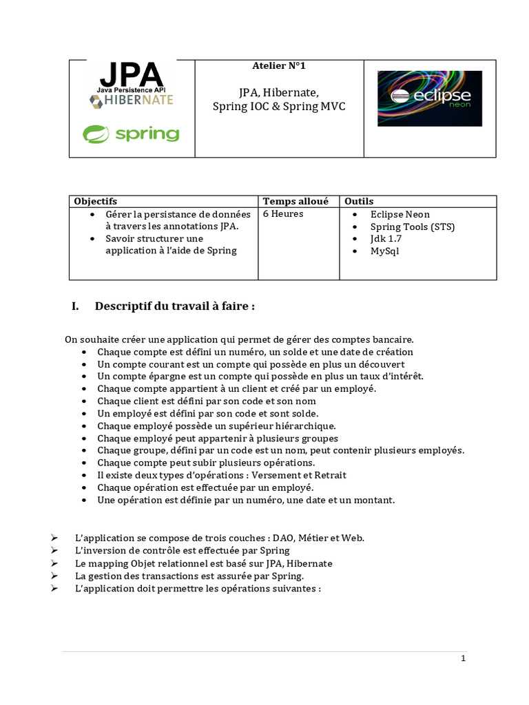 Atelier Spring MVC et JPA pour banque | PDF | Java (Langage de ...