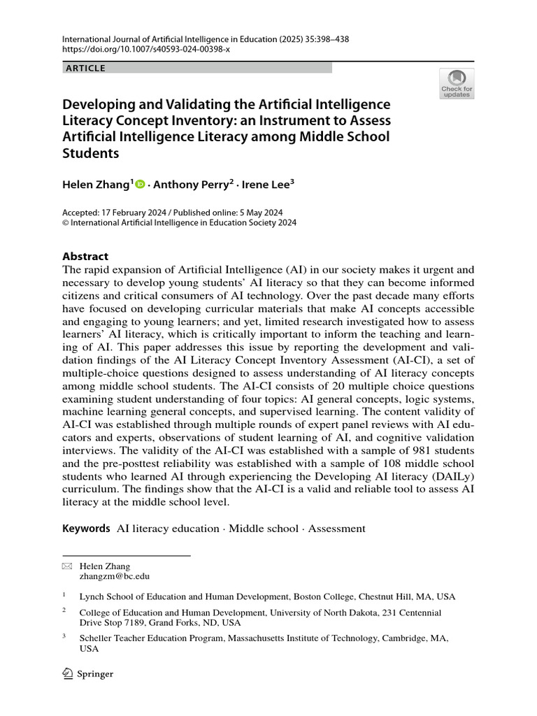 AI Literacy Assessment for Middle School | PDF | Artificial ...