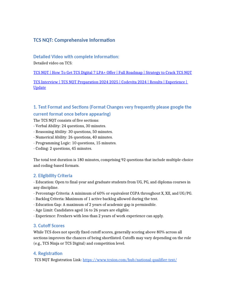 TCS NQT 2024: Eligibility & Cutoff Guide | PDF