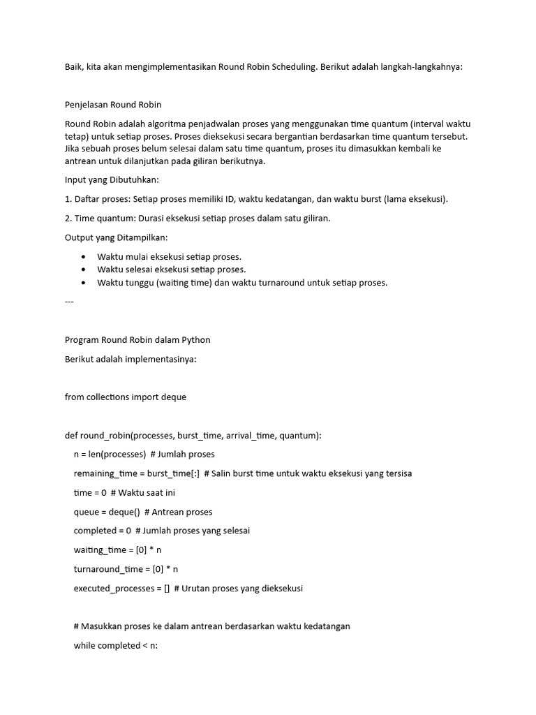 Implementasi Algoritma Round Robin Python | PDF