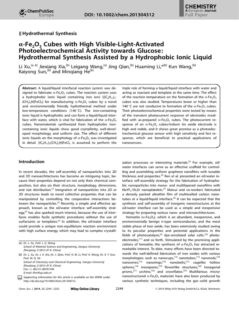 Hydrothermal Synthesis of a-Fe2O3 Cubes | PDF | Band Gap | Photon