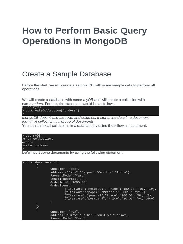 Basic MongoDB Query Operations Guide | PDF | Database Index | Mongo Db