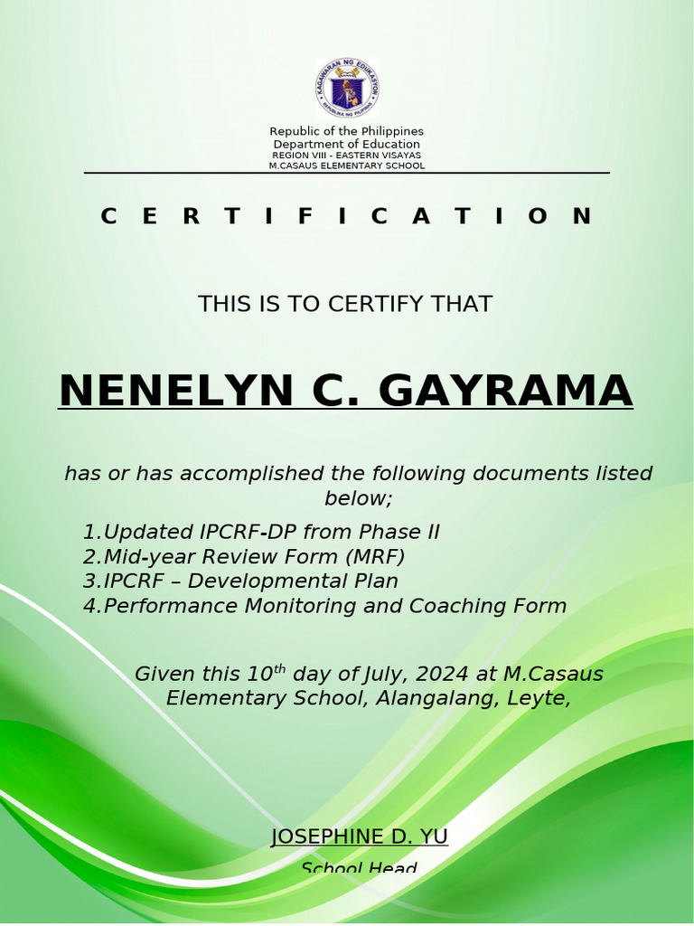 Certification From Ict Coordinator 23 24ob14 | PDF