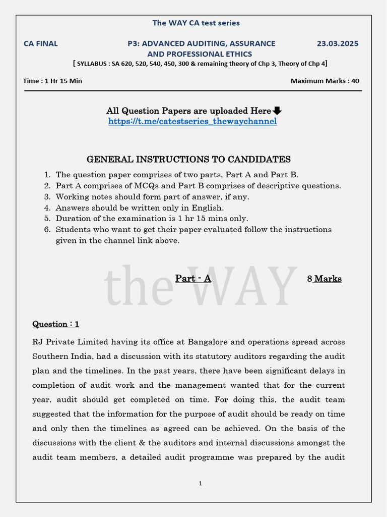 CA Final Auditing Question Paper 2025 | PDF | Audit | Business