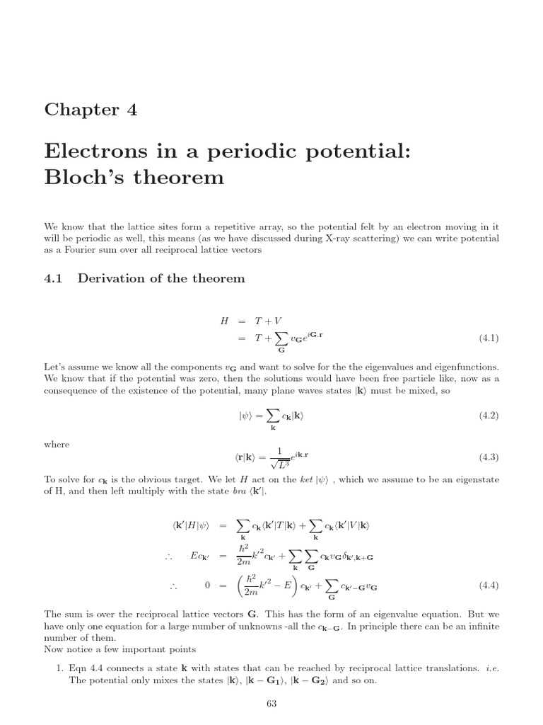 Bloch's Theorem: Electrons in Periodic Potentials | PDF | Applied And ...