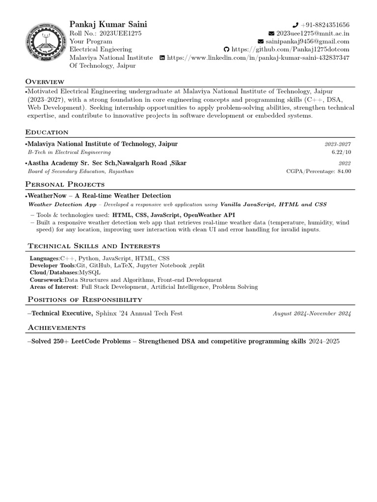 Electrical Engineering Student Profile | PDF | Computing | Software ...