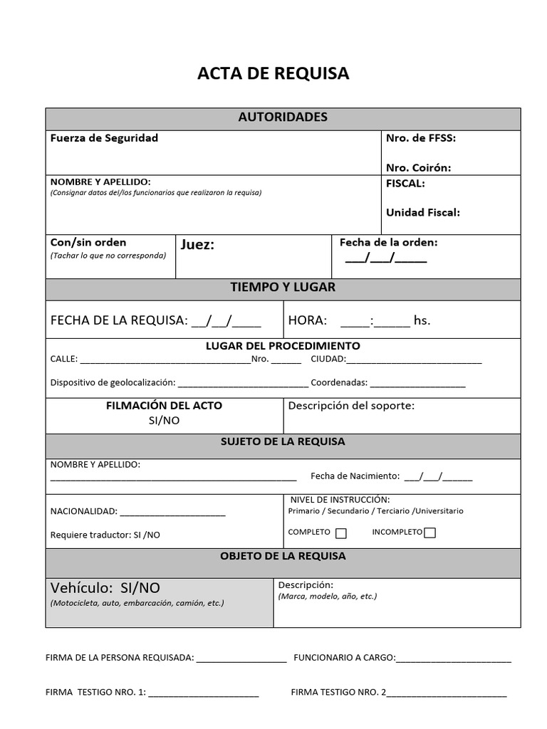 Acta de Requisa: Procedimiento y Requisitos | PDF