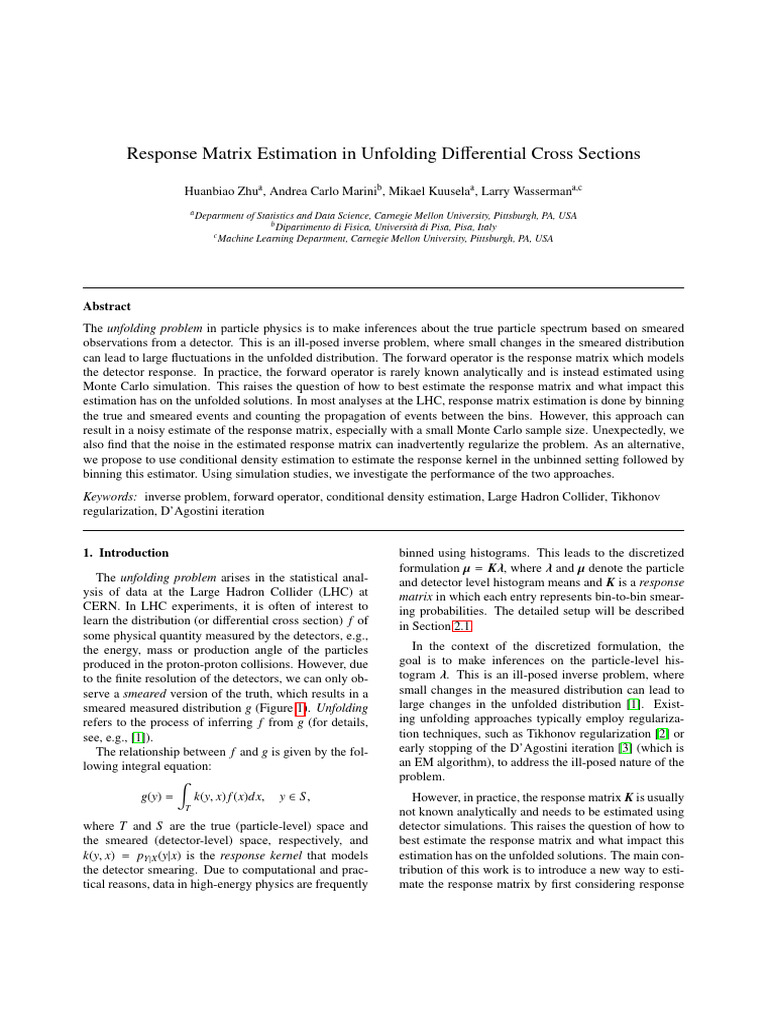 Estimating Response Matrix for Unfolding | PDF | Inverse Problem ...
