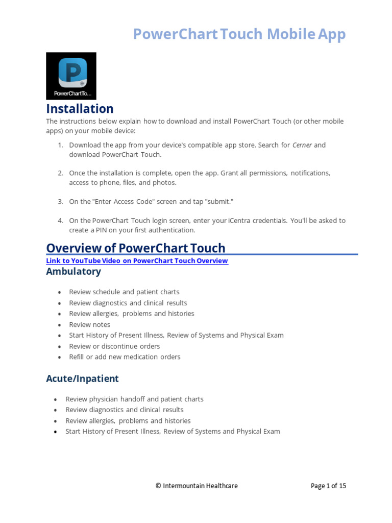 PowerChart Touch App Features Overview | PDF | Mobile App | Software