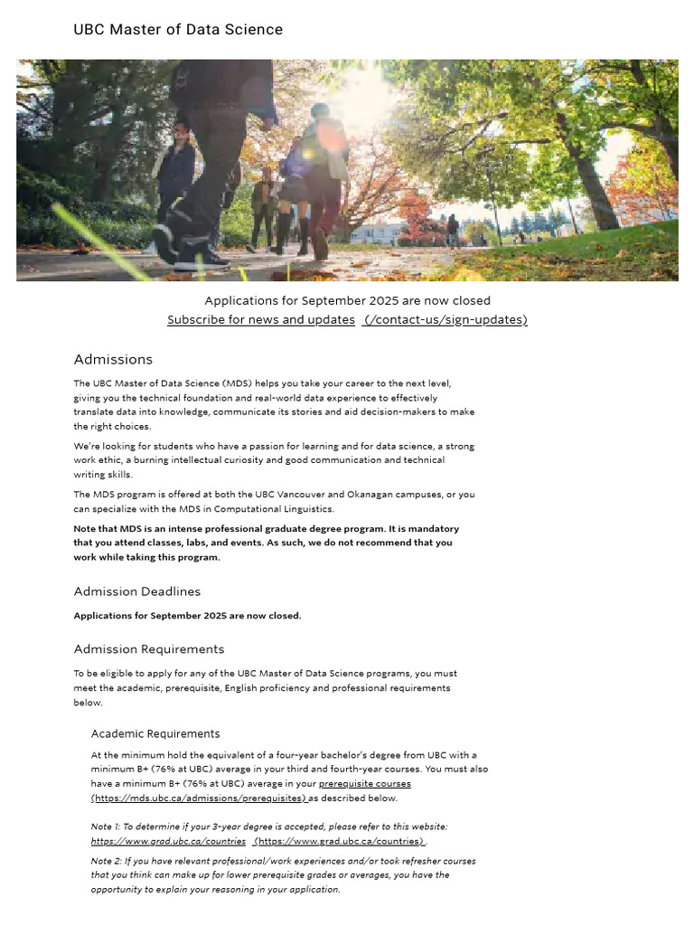 UBC Master of Data Science Admission Guide | PDF | Academic Degree ...