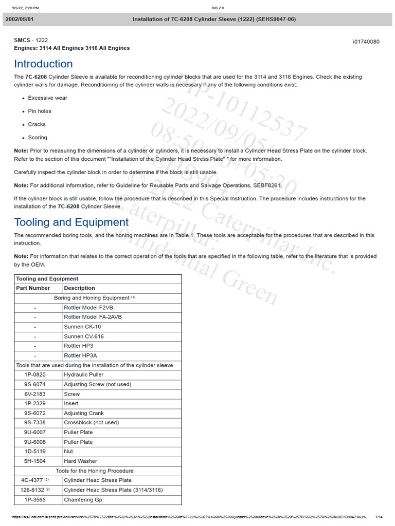 Installation of 7C-6208 Cylinder Sleeve | PDF | Cylinder (Engine ...