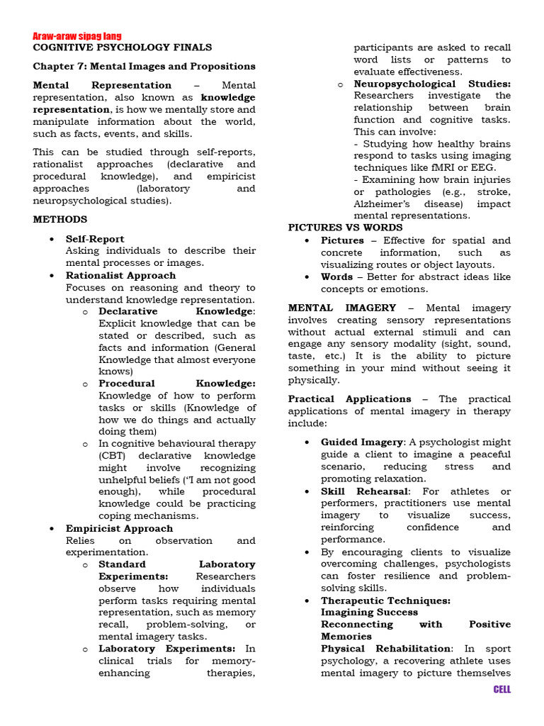 Cognitive Psychology: Mental Representation | PDF | Mental Image | Mind