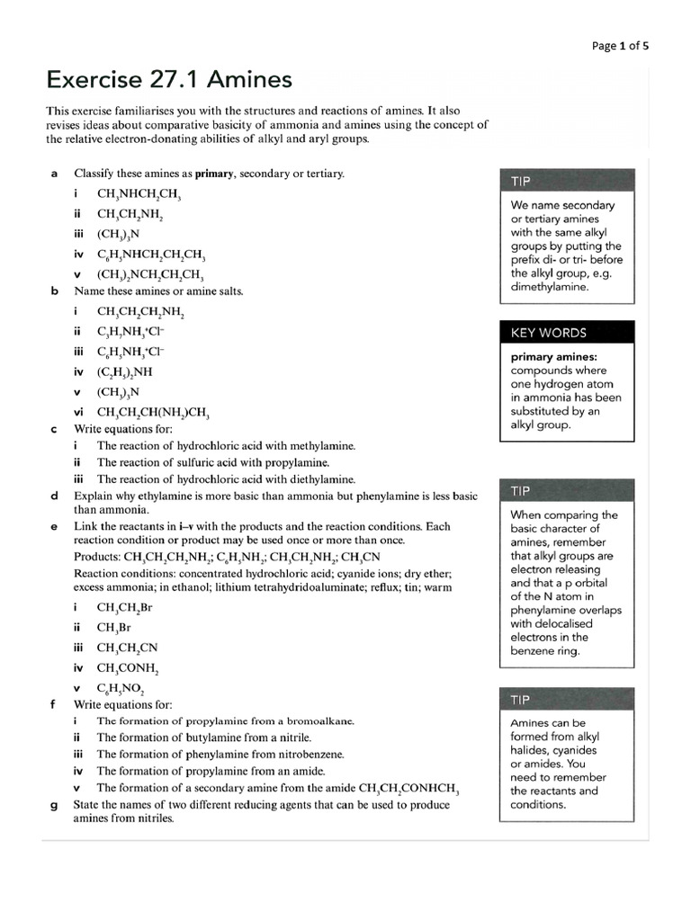 Amines Exercise 1 | PDF