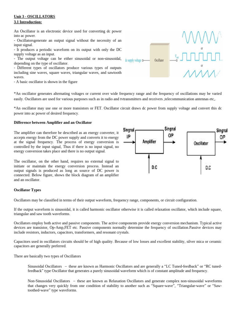 Unit 3 - Oscillators Edited | PDF | Electronic Oscillator | Inductor