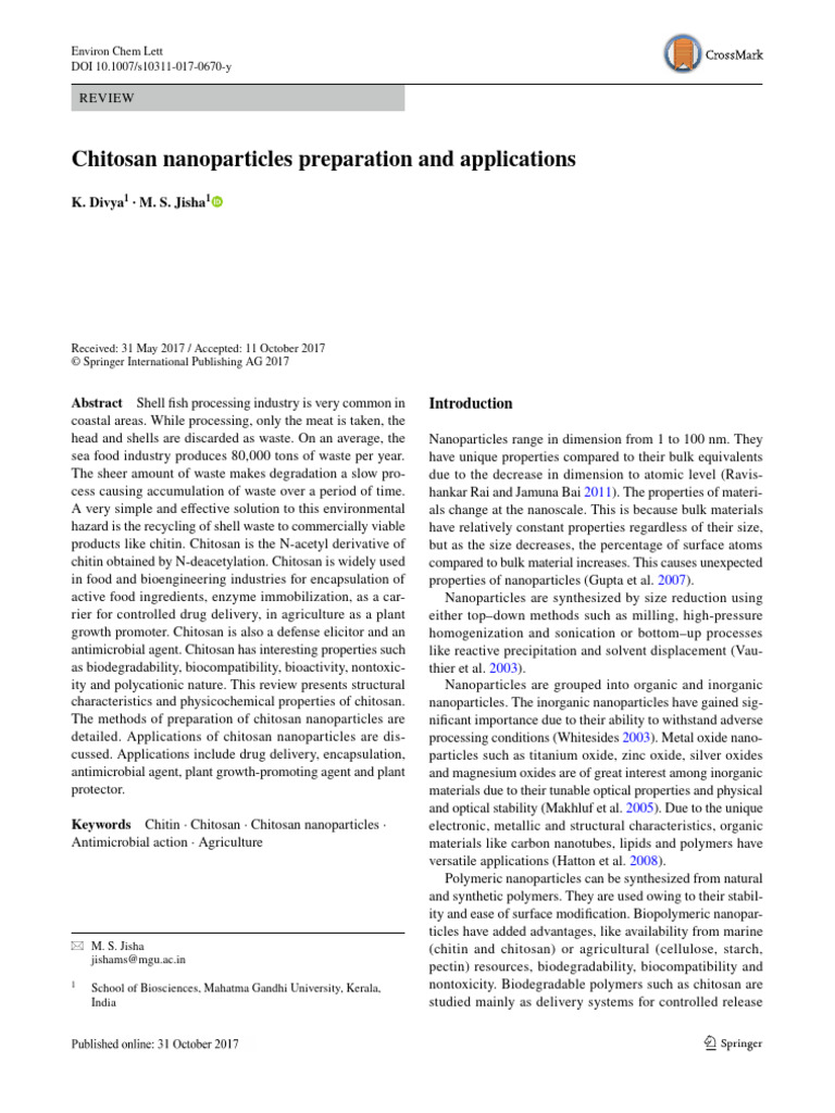 Chitosan Nanoparticles: Preparation & Uses | PDF | Nanoparticle ...