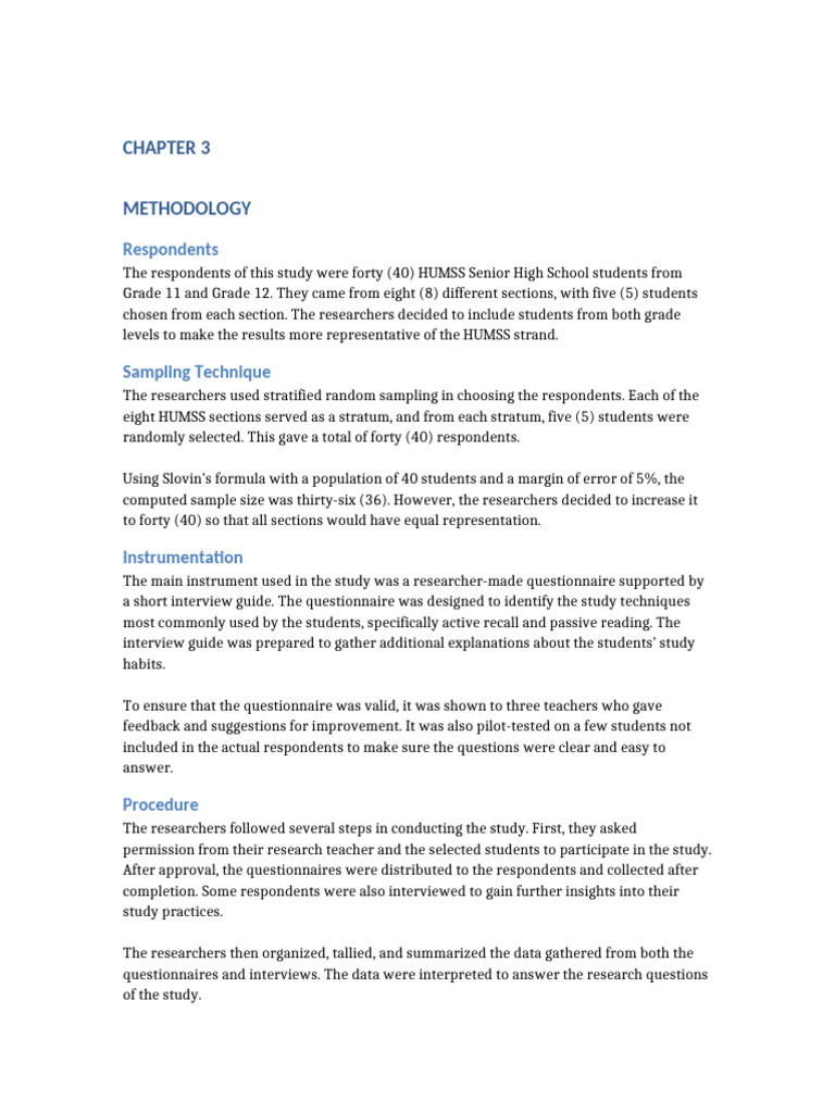 HUMSS Study Techniques Methodology | PDF