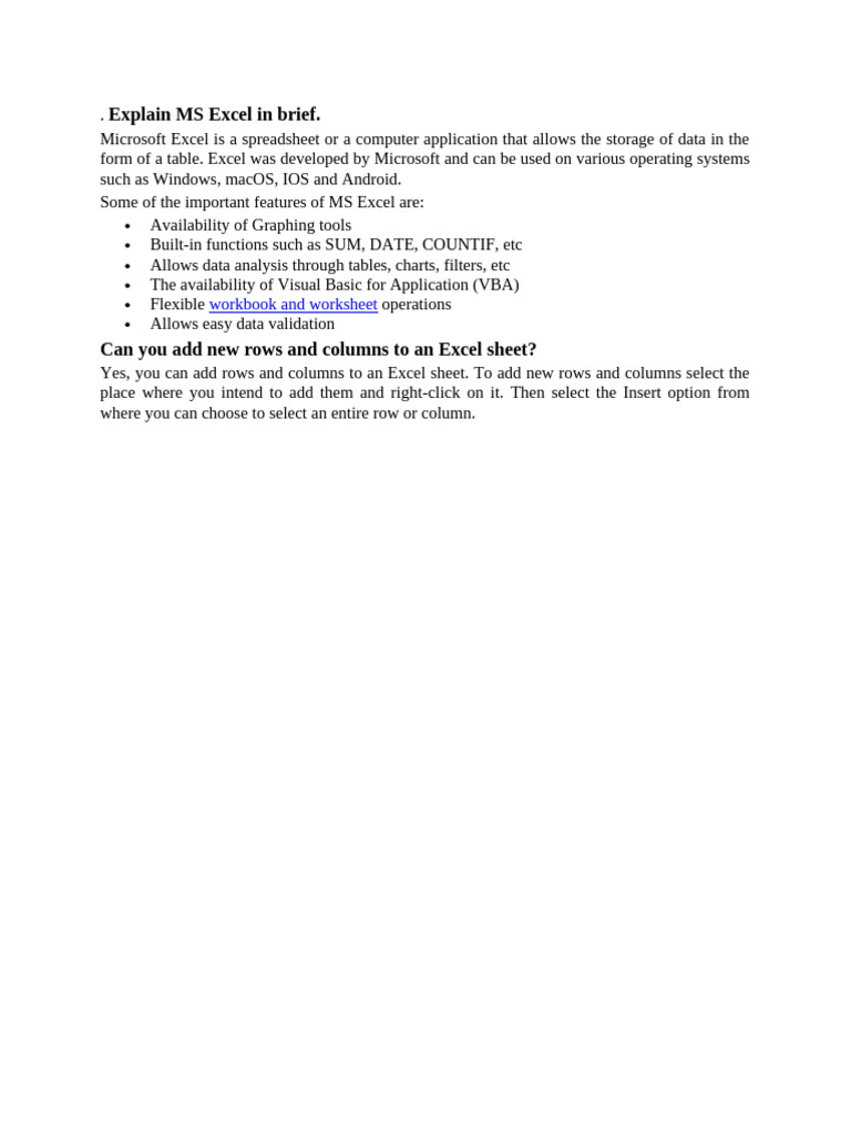Overview of MS Excel Features | PDF