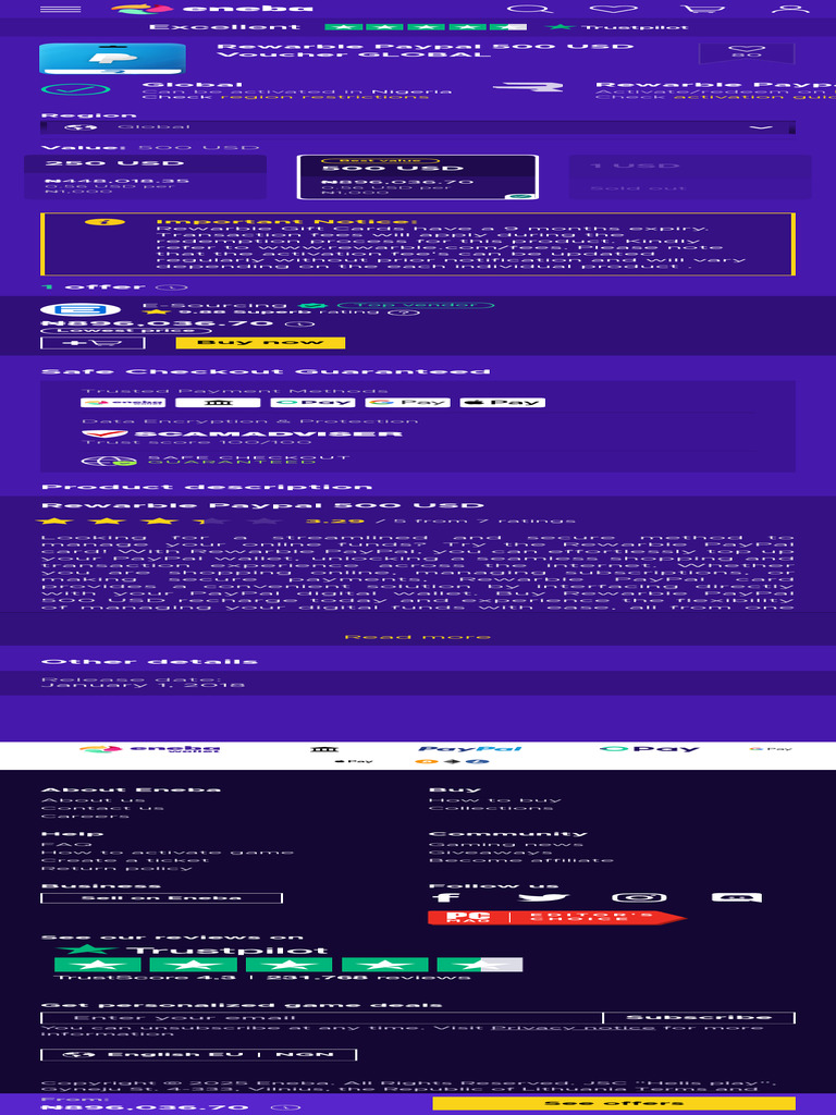 Buy Rewarble Paypal 500 USD Card and Top Up Cheaper | PDF | Pay Pal |  Banking Technology