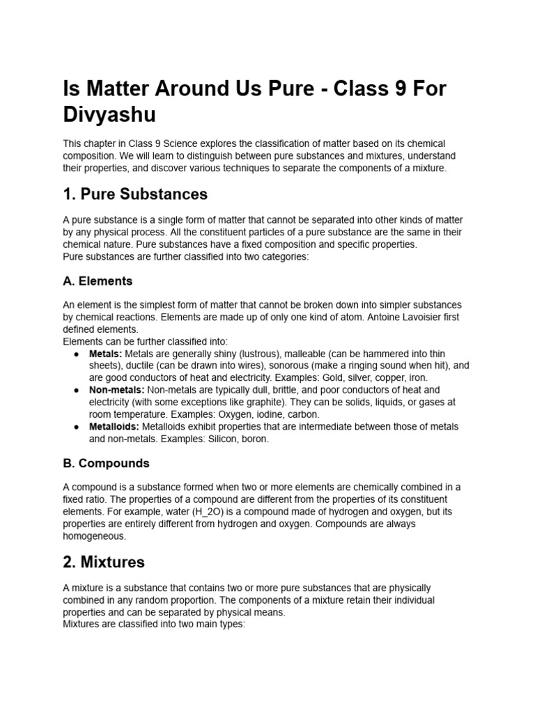 Understanding Pure Substances and Mixtures | PDF | Mixture | Chemical ...