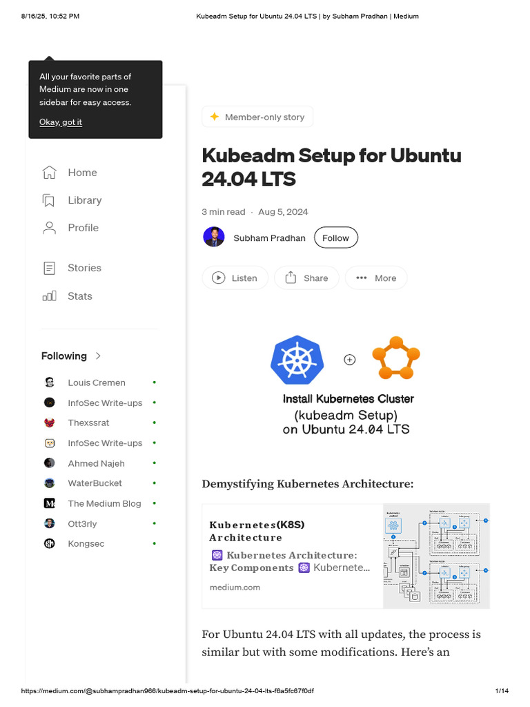 Kubeadm Setup For Ubuntu 24.04 LTS - by Subham Pradhan - Medium | PDF ...