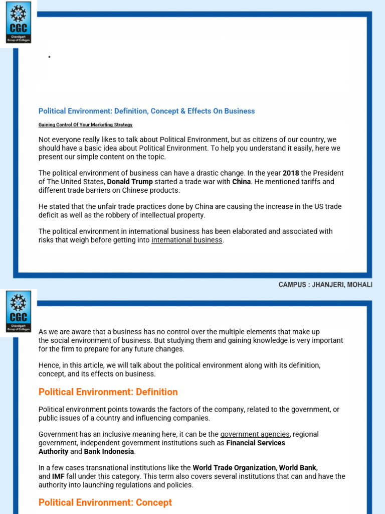 Understanding the Political Environment in Business | PDF | Trade ...