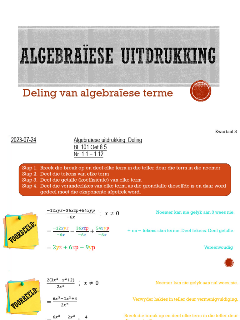 AlgebraÏese Uitdrukking - Deling | PDF