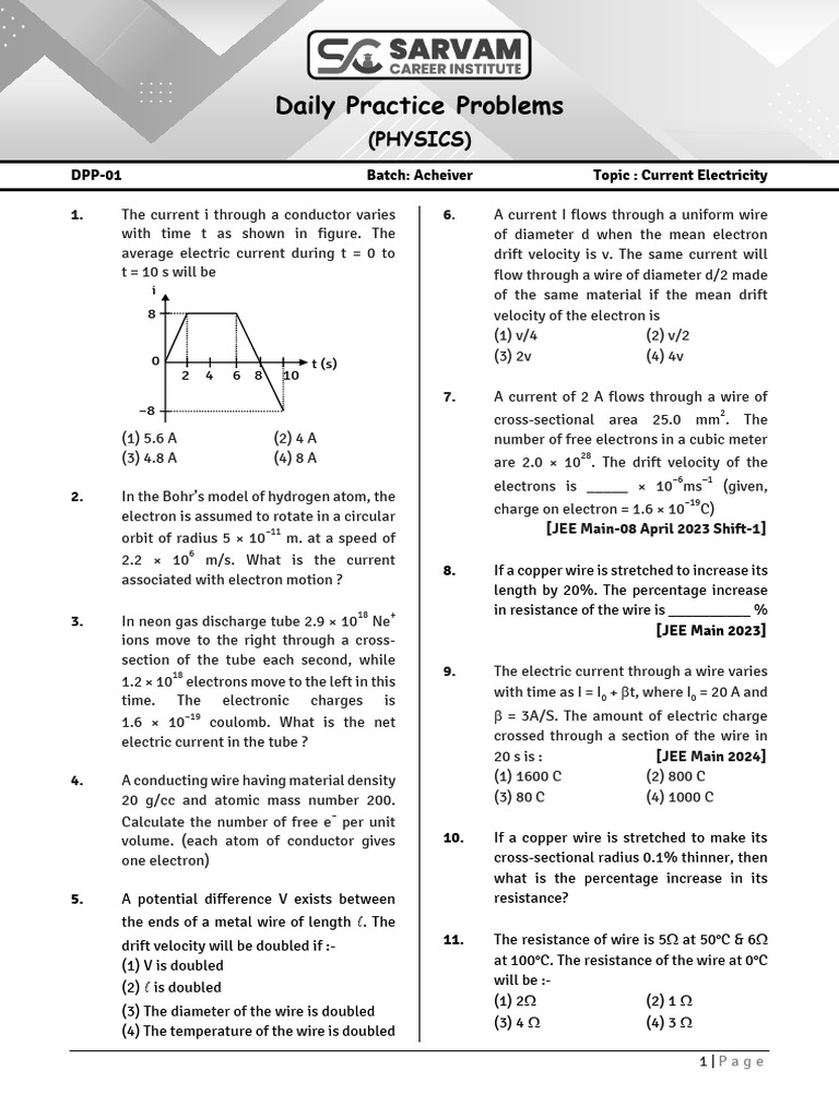 Daily Practice Problems: (Physics) | PDF | Electric Current | Electron