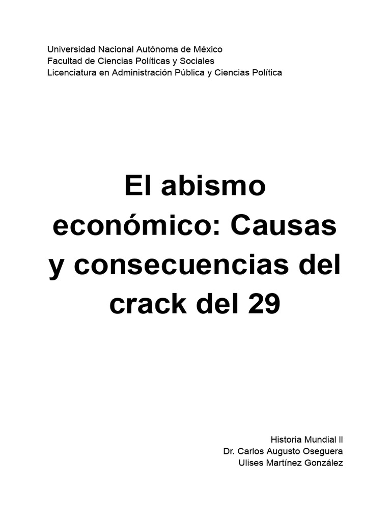 Causas y consecuencias del crack del 29 | PDF | Gran depresion | Nuevo ...