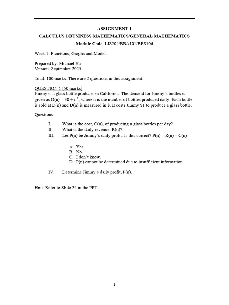 Calculus Assignment: Functions & Graphs | PDF
