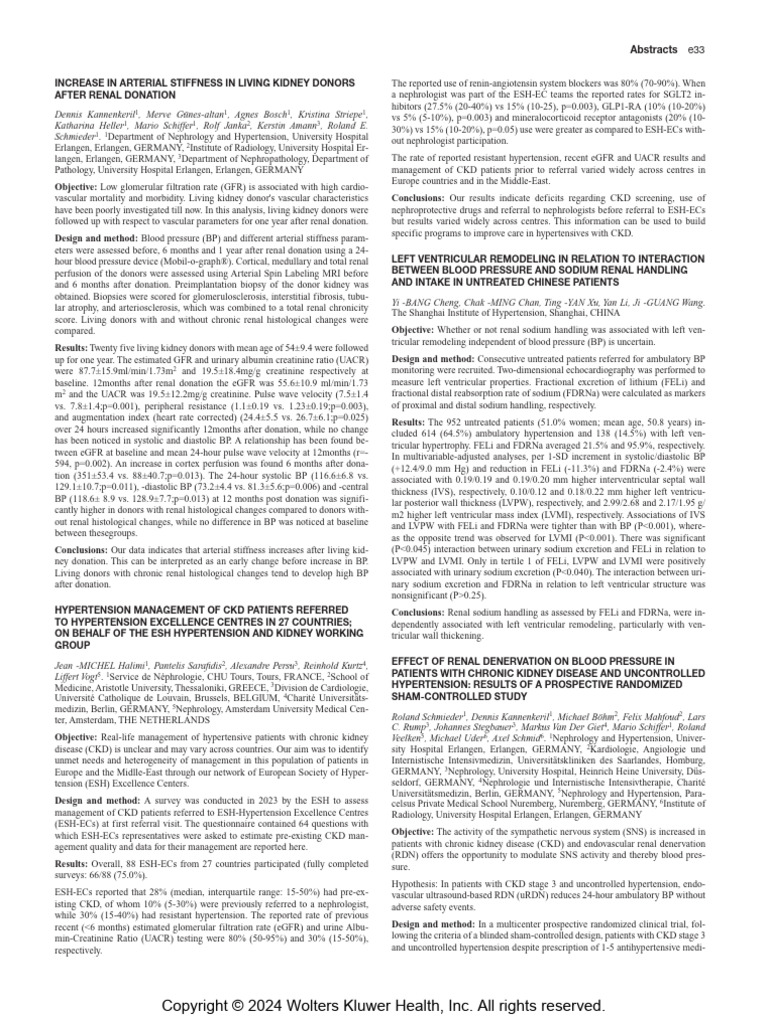 Arterial Stiffness in Kidney Donors Post-Donation | PDF | Nephrology ...