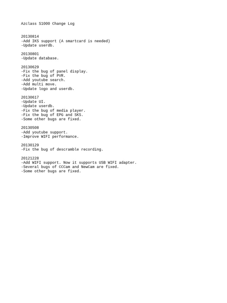 Azclass S1000 Change Log | PDF
