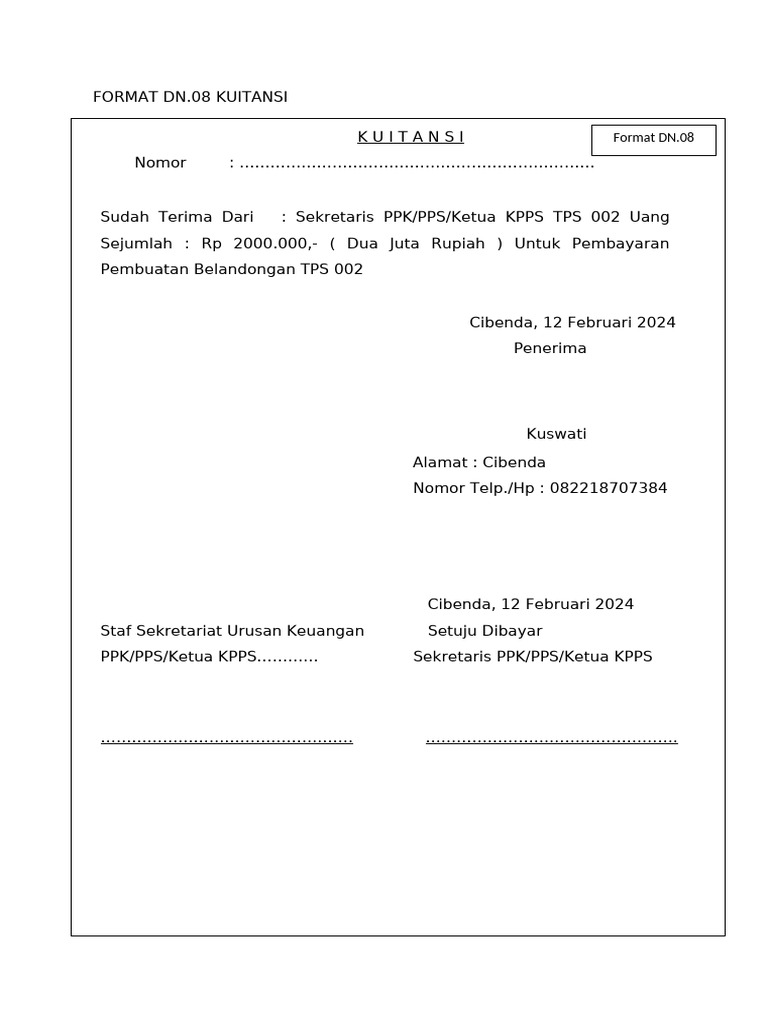 Kuitansi Pembayaran TPS 002 Cibenda | PDF