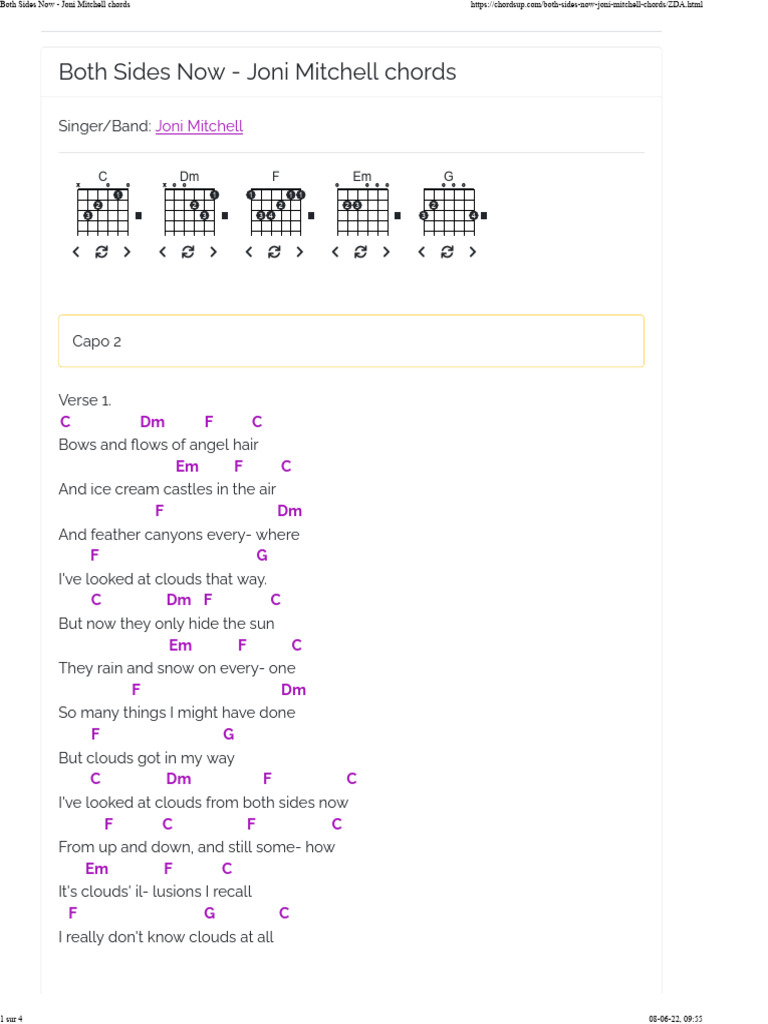Joni Mitchell: Both Sides Now Chords | PDF | Singles (Music) | Music