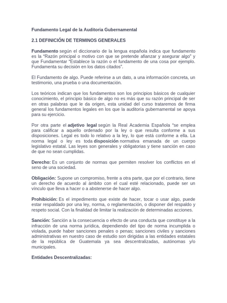 Fundamentos Legales de la Auditoría Gubernamental | PDF | Regulación ...