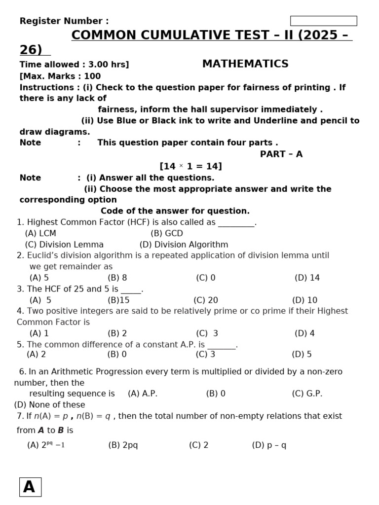 Mathematics Cumulative Test II 2025-26 | PDF | Elementary Mathematics ...
