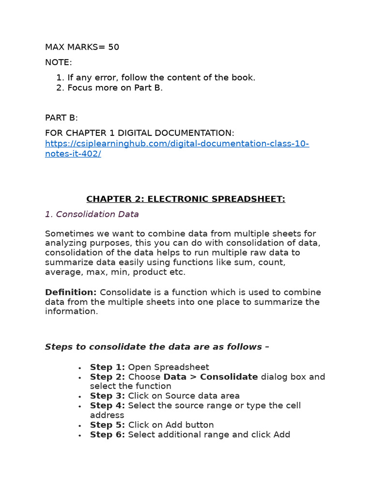 Spreadsheet Techniques for Class 10 | PDF | Spreadsheet | Macro ...