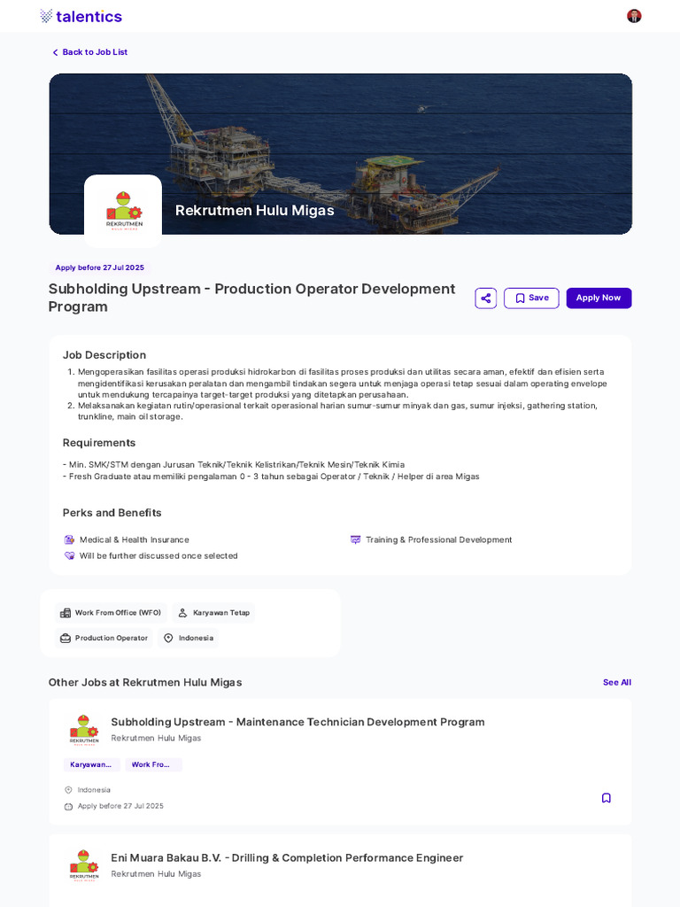 Lowongan Operator Produksi Migas 2025 | PDF